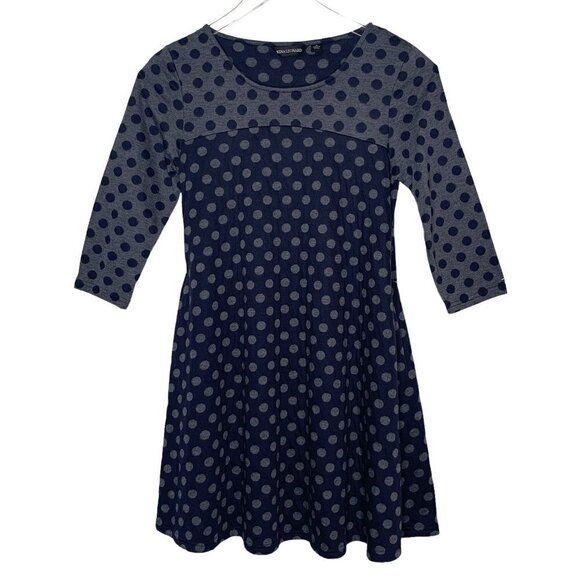 NINA LEONARD Dress Midi Super full Navy Gray Polkadot Pullover Scoop neck M - Picture 5 of 5